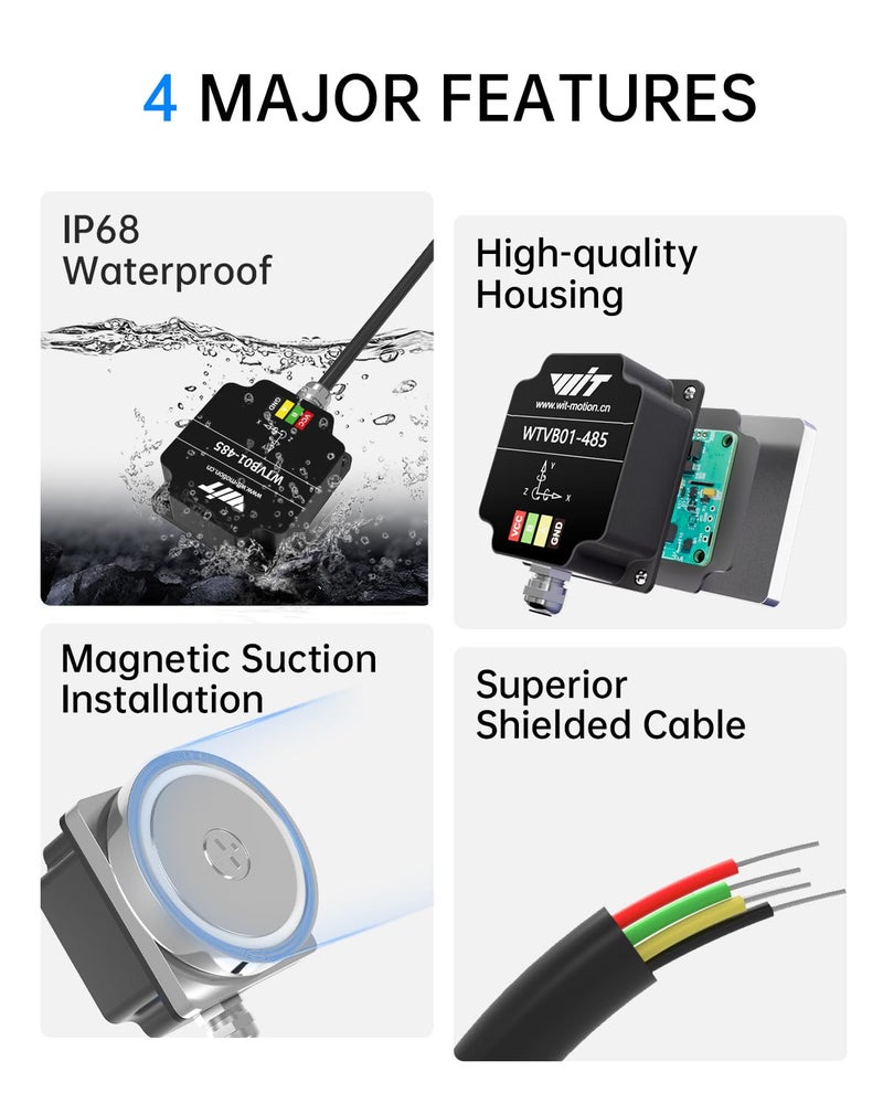 WITMOTION [RS485 Modbus Vibration Sensor] WTVB01-485 IP68 Waterproof Transducer Ar-Duino, 3-Axis Acceleration Angular Velocity Vibration(Amplitude+Frequency+Displacement+Speed) Detector, Motor Monitor Module - Image 5